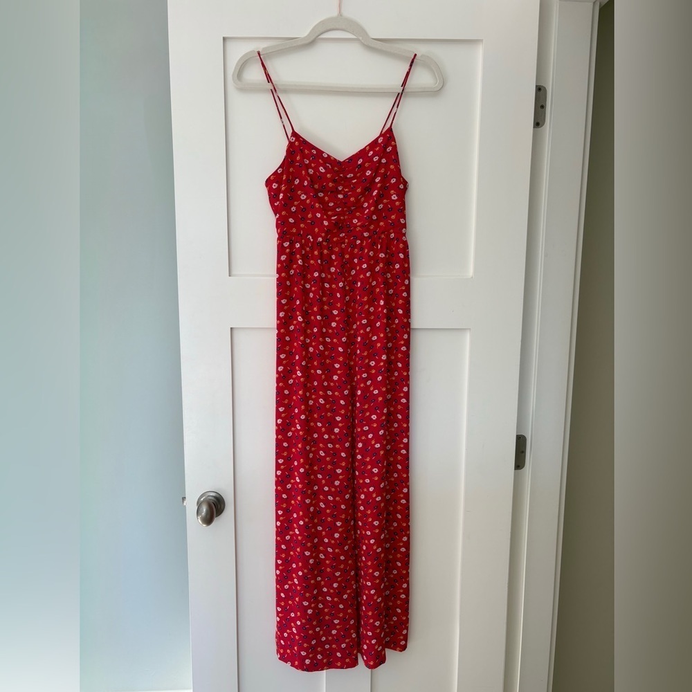 Madewell Red Floral Wide Leg Cami Jumpsuit with Pockets SZ 2 - Picture 6 of 16
